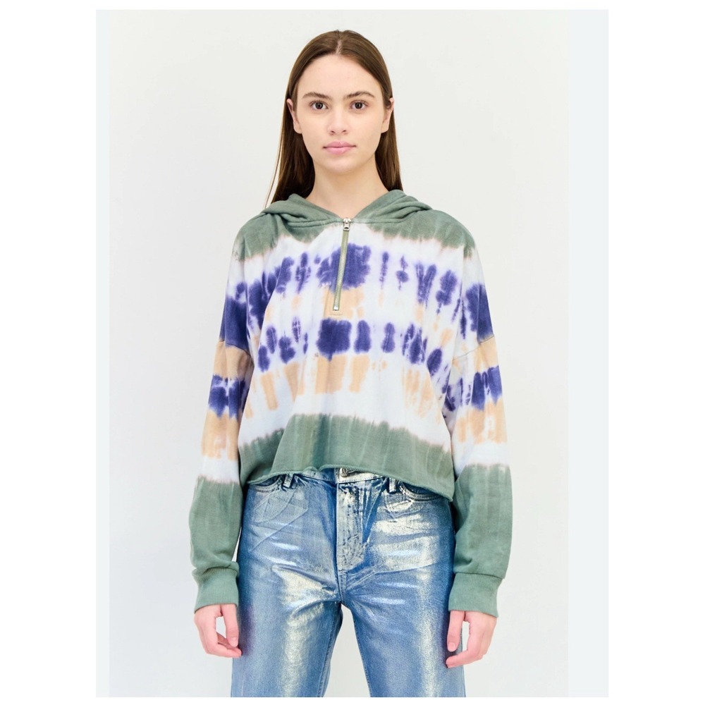 Aerie Womens Multicolor Tie Dye Camo Sleeve Zip Cropped Hoodie Sweatshirt Sz-S